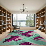 Vibrant Teal Pink Purple Brushstroke Area Rug
