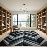 Layered Black White Chevron Geometric Rug