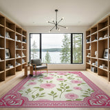 Ornate Pink Roses Floral Vintage Rug