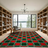 Bold Red Green Checkered Geometric Area Rug