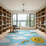 Rainbow Clouds Smiling Sun Kids Cartoon Rug
