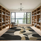 Abstract Black White Geometric Shapes Area Rug