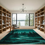 Starry Teal Forest River Night Area Rug