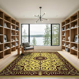 Gold and Silver Ornate Gold Medallion Persian Area Rug