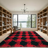 Geometric Modern Bold Red Black Houndstooth Area Rug