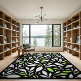 Green Leaf Cutout Area Rug on Black