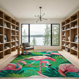 Vibrant Pink Flamingo Palm Leaf Area Rug