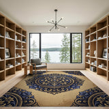 Vintage Ornate Gold Blue Medallion Area Rug