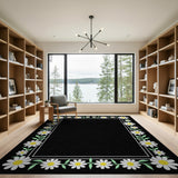 Daisy Floral Border Black Area Rug