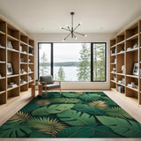 Boho Chic Green Lush Green Monstera Palm Leaf Area Rug