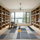 Modern Geometric Block Area Rug Black Grey Yellow Coral