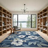Navy Blue Hibiscus Floral Area Rug