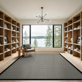 Beige Geometric Grid Area Rug with Black Border