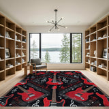 Red Electric Guitar Music Notes Area Rug