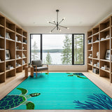 Coastal Beach Teal Sea Turtle Coastal Area Rug