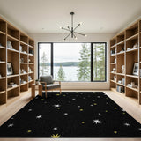 Starry Night Black Area Rug with Yellow Stars