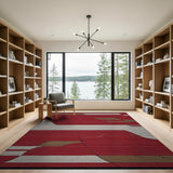 Bold Red Geometric Area Rug with Tan Accents