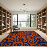 Vibrant Orange Navy Swirl Geometric Area Rug