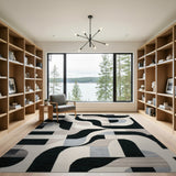 Black and White Modern Abstract Geometric Black White Area Rug