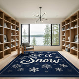 Let It Snow Navy Snowflake Area Rug