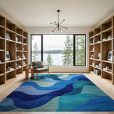 Wavy Blue Teal Abstract Area Rug