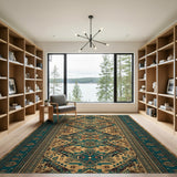 Teal Heritage Tribal Area Rug with Geometric Motifs