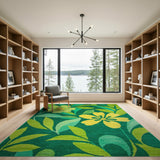 Vibrant Green Floral Leaf Area Rug