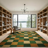 Distressed Vintage Checkered Green Orange Rug