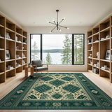 Green Teal Heritage Tribal Geometric Area Rug