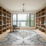Grey Mandala Floral Area Rug