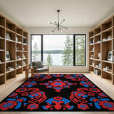 Red Blue Floral Medallion Persian Area Rug