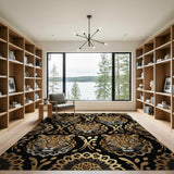 Gold Leopard Ornate Pattern Area Rug
