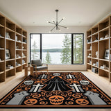 Grim Reaper Halloween Area Rug with Pumpkins Skulls