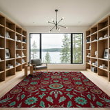 Ornate Red Teal Mandala Persian Area Rug