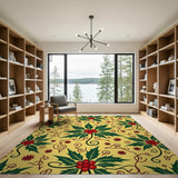 Yellow Holly Berry Floral Area Rug