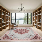 Pink Vintage Pink Floral Medallion Area Rug
