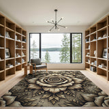 Vintage Engraved Rose Floral Area Rug