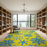 Sunny Yellow Blue Snowflake Pattern Area Rug