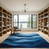 Blue and Teal Blue Abstract Wave Area Rug