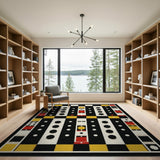 Bold Geometric Black Yellow Red Area Rug