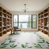 Green White Daisy Leaf Border Area Rug