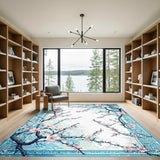 Blue Cherry Blossom Floral Vintage Area Rug
