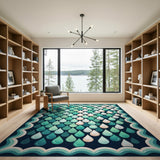 Teal Raindrops Geometric Area Rug