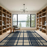 Navy and Beige Plaid Geometric Area Rug