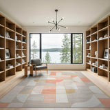Curved Geometric Beige Area Rug