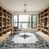 Ornate Black White Traditional Persian Traditional Persian Area Rug