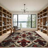 Red Fleur-de-Lis Distressed Vintage Area Rug