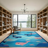 Playful Whales Ocean Waves Area Rug