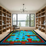 ODIKA Washable Retro Pixel Game Rug - 8-Bit Maze Low Pile Non-Slip Playroom Carpet