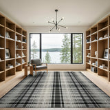 Distressed Black White Plaid Woven Area Rug